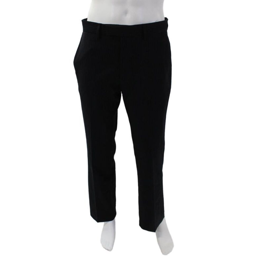 DKNY Mens Pinstriped Creased Straight Leg Soho Fit Dress Pants Black Wool Size 3